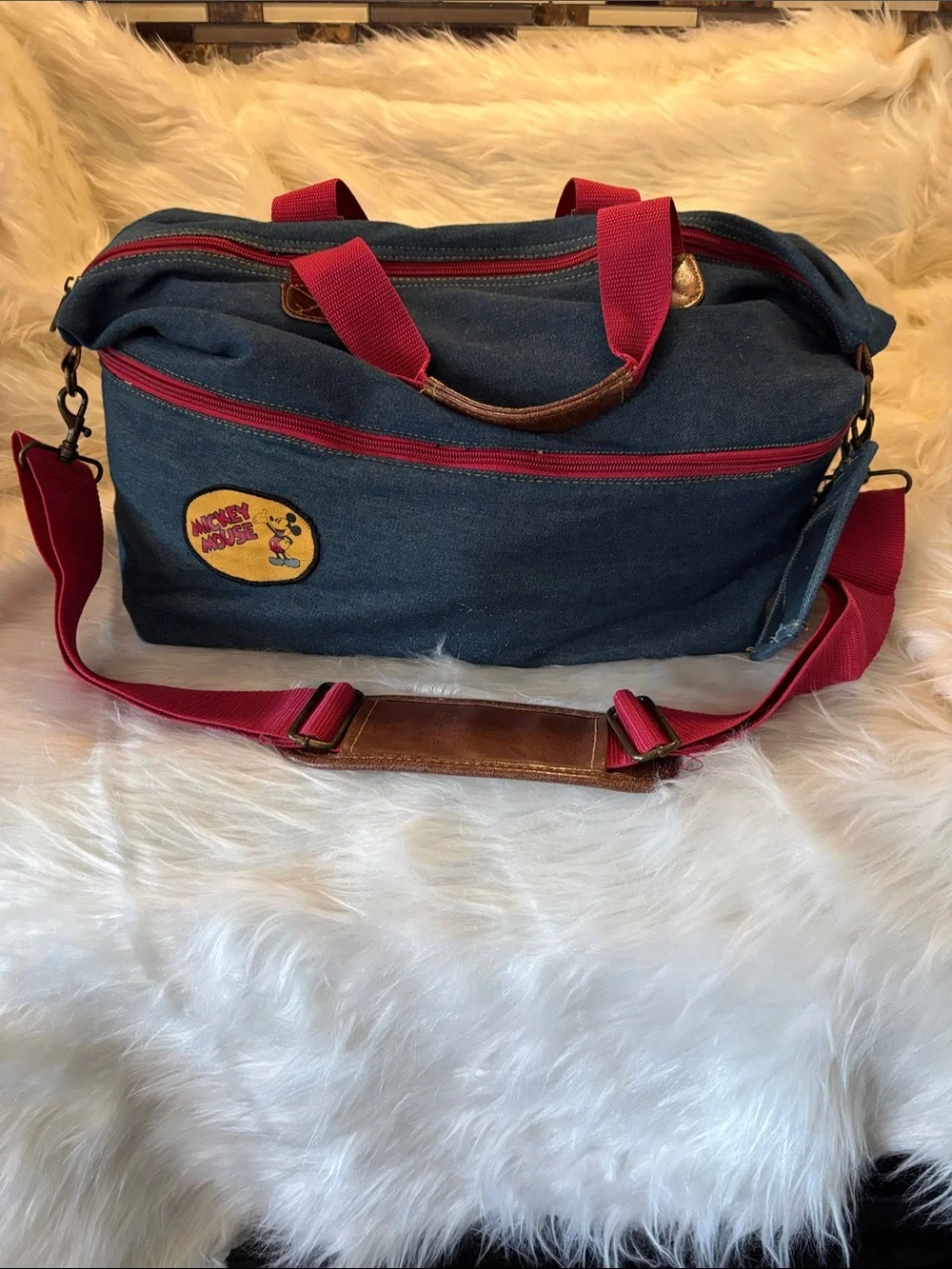 Vintage Mickey Mouse Denim Duffel Bag